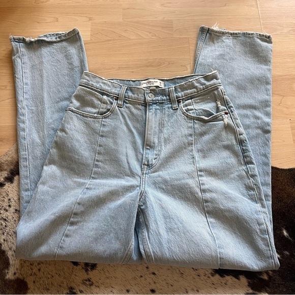 ABERCROMBIE & FITCH The 90s Straight‎ Curve Love Rise Split Hem Jeans Size 28/6 - Picture 4 of 11